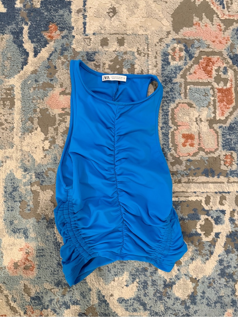 Zara Bright Blue Ruched Swim Top